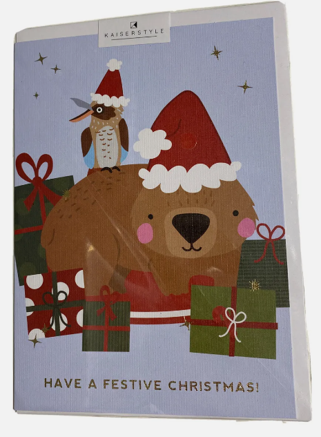 Christmas Greeting Card- Wombat in Santa Hat