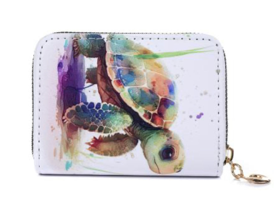 Zippered card holder - watercolour turtle