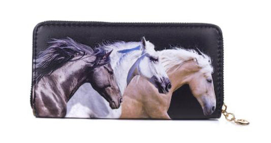 Zippered wallet- wild horses print