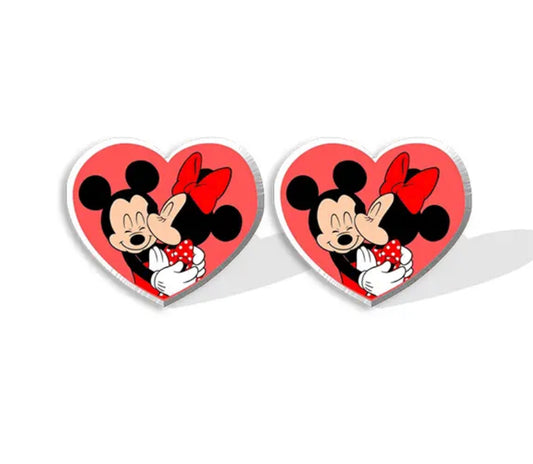 Acrylic Stud Earrings - Mickey Minnie Valentines Heart 1.5cm Light
