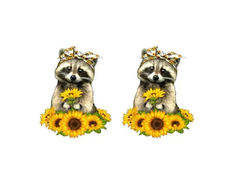Acrylic Stud Earrings - Yellow Sunflower raccoon  1.5cm Light