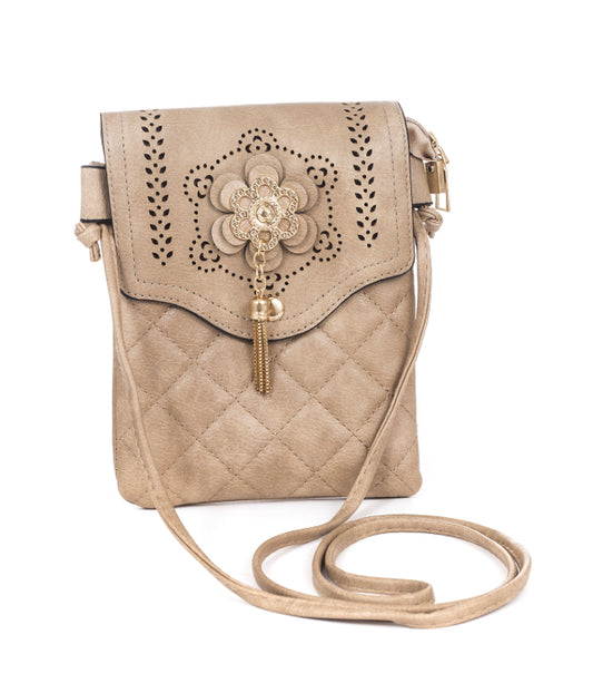 Cross Body Bag - Sand with Tassels