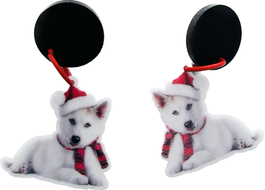 Christmas Husky Dog Earrings